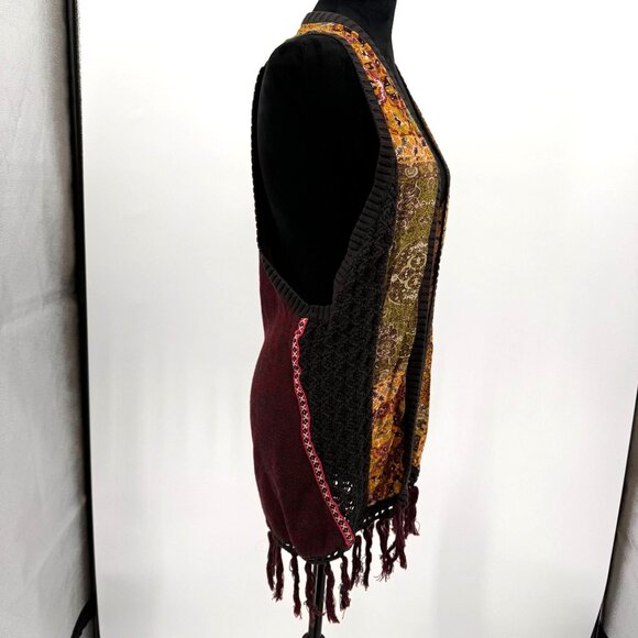 BKE‎ Patchwork Knit Vest Women M Multicolor Bohemian Tassels Cotton Western West - Picture 5 of 6